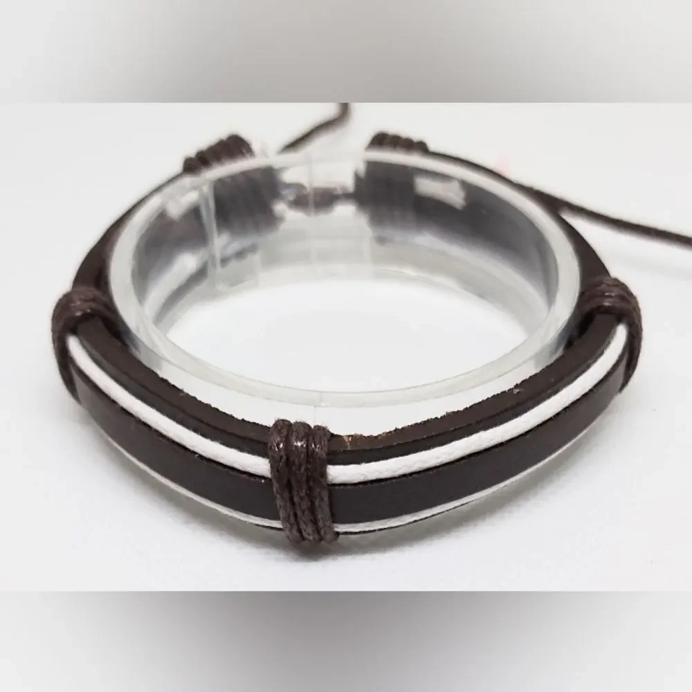 Men's bracelet leather‎ layered brown new e94
